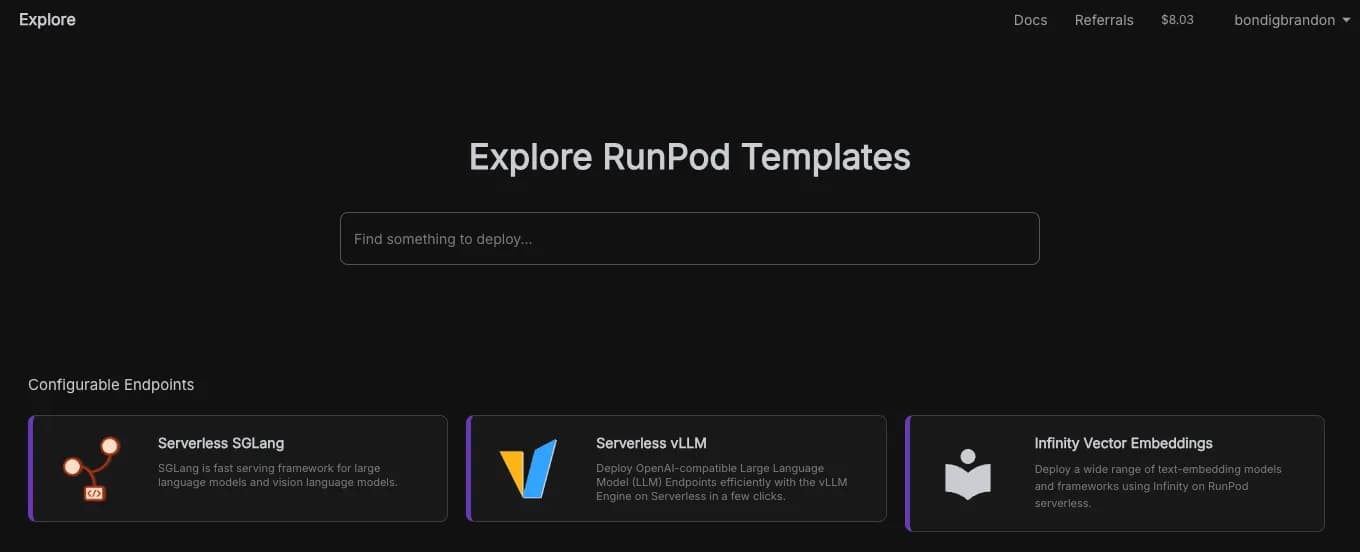 Runpod explore tab