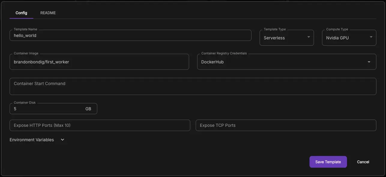 Creation of runpod template