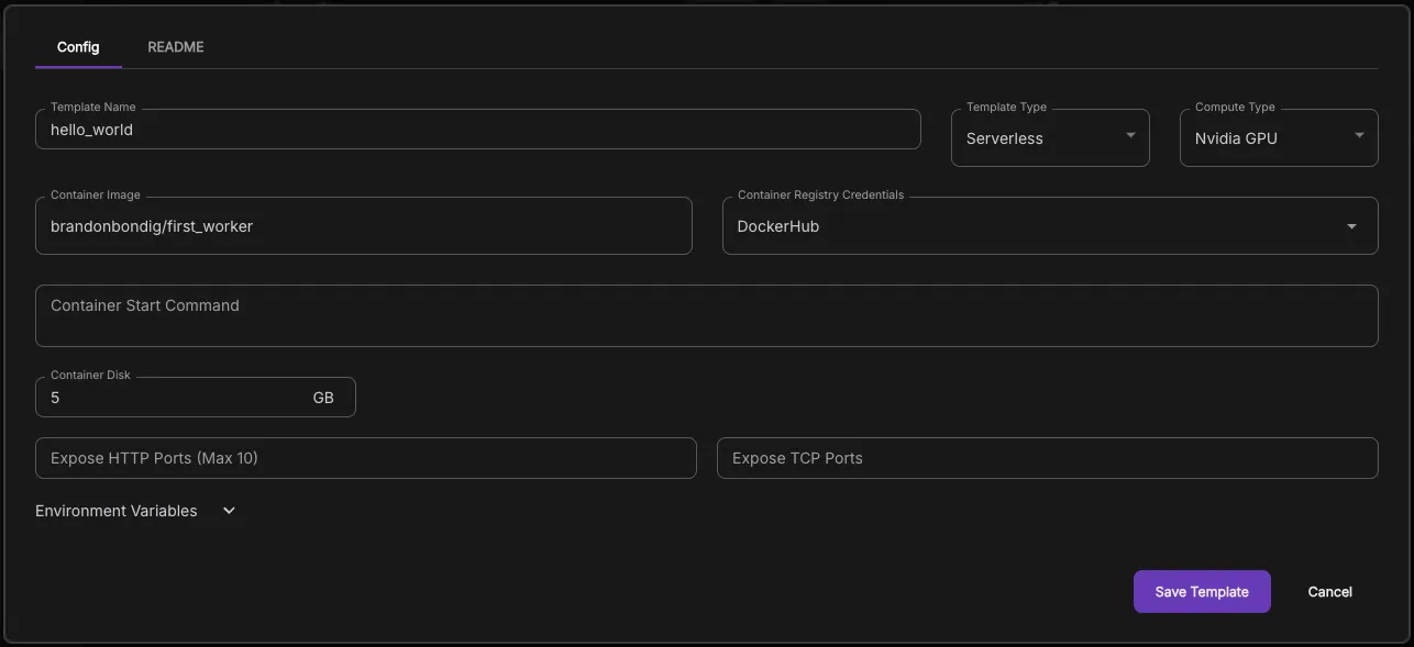 Creation of runpod template