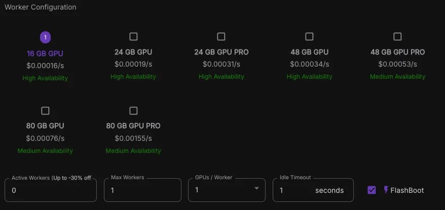 Runpod config page